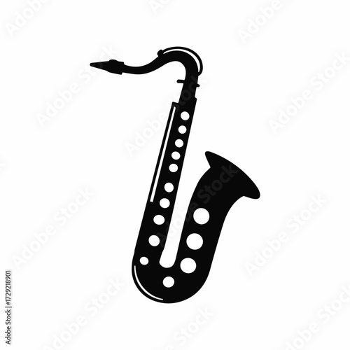 Black silhouette of a saxophone on a white background musical instrument music