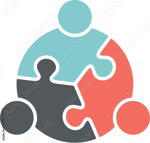 Strategic Puzzle Partnership Logo: Three People Connecting Professional Solutions