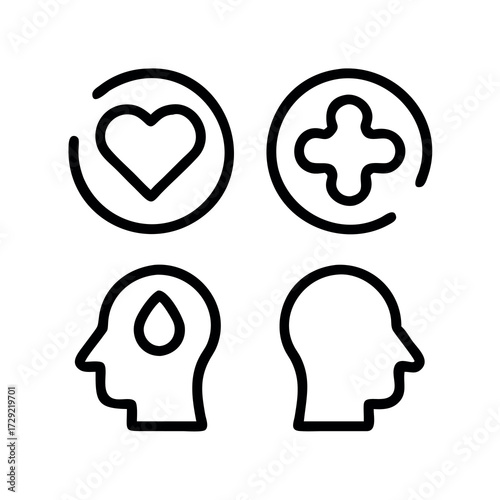 Conceptual icons representing health wellness and mental well being