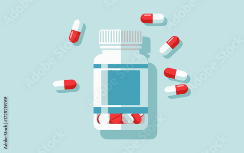 Medical Prescription Bottle with Capsules – Flat Design