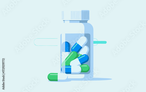 Medical Prescription Bottle with Capsules – Flat Design