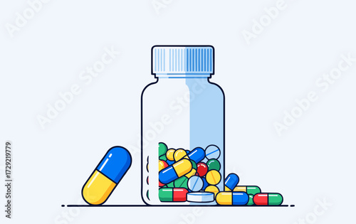 Medical Prescription Bottle with Capsules – Flat Design