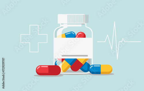 Medical Prescription Bottle with Capsules – Flat Design