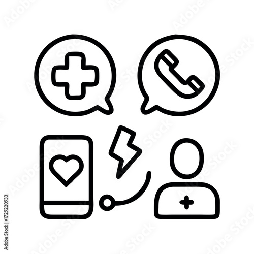 Telehealth iconography representing remote medical consultation and communication