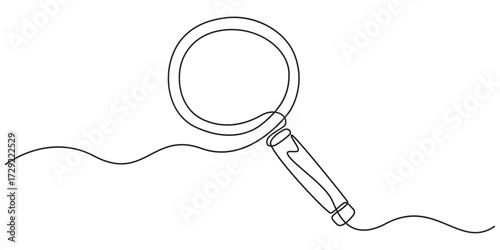 Magnifying Glass Continuous Line Icon, Continuous Line Drawing of Search Icon. Hand Drawn Symbol Vector Illustration.