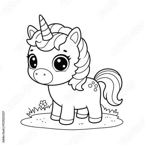 Cute cartoon unicorn with curly mane on a white background. EPS 10.