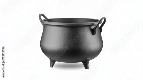 Black Cast Iron Cauldron with Three Legs on White Background kettle cooking
