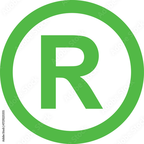 Green registered trademark, symbol, letter R, legal protection, branding, intellectual property, logo, icon, rights, secure, design, graphic, minimal, bold, identity, mark, official, creative, content