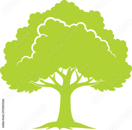 Bright Green Stylized Tree with Fluffy Canopy on White Background nature plant