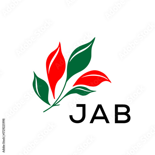 Modern Nature Inspired Logo with Red and Green Leaves, JAB Later Logo, Abstract Botanical Logo with Elegant Typography , 
