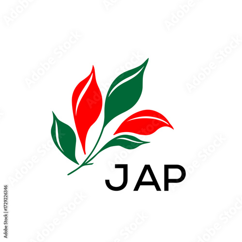 Modern Nature Inspired Logo with Red and Green Leaves, JAP Later Logo, Abstract Botanical Logo with Elegant Typography , 
