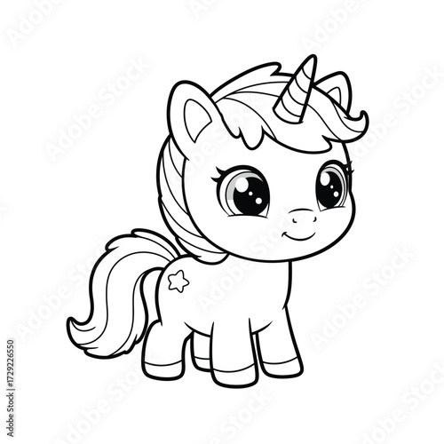 Cute cartoon unicorn with curly mane on a white background. EPS 10.