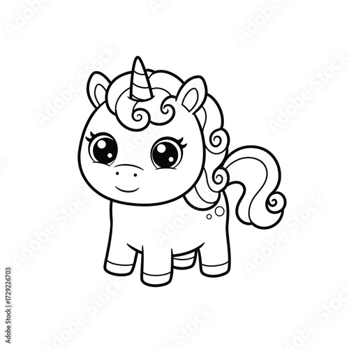 Cute cartoon unicorn with curly mane on a white background. EPS 10.