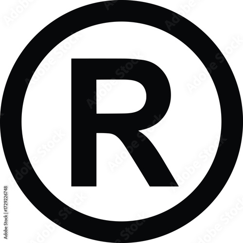 Registered trademark, symbol, R in circle, legal, copyright, branding, protection, intellectual property, icon, logo, identity, mark, official, secure, business, rights, design, graphic, minimal, bold