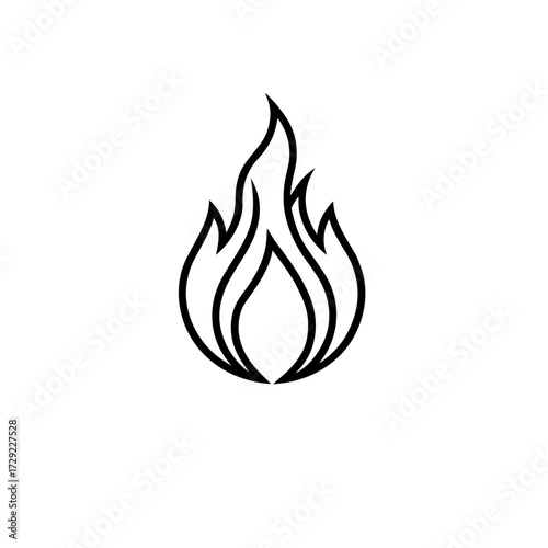 Stylized flame illustration in black line silhouette