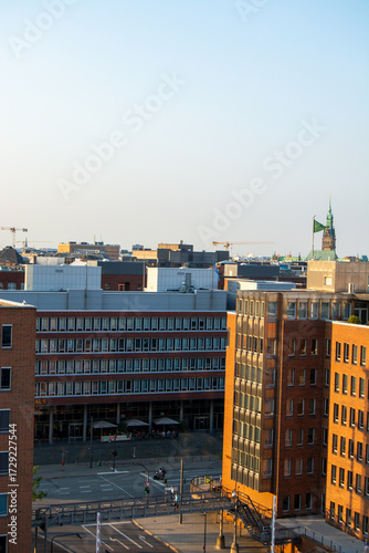 Cityscape view with modern buildings and clear sky