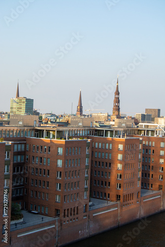 Panoramic city skyline with historic and modern architecture