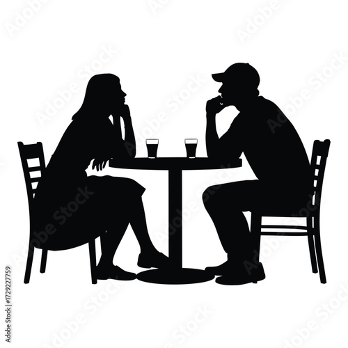 Couple enjoying coffee date silhouette romantic evening setting two people sitting at table silhouette