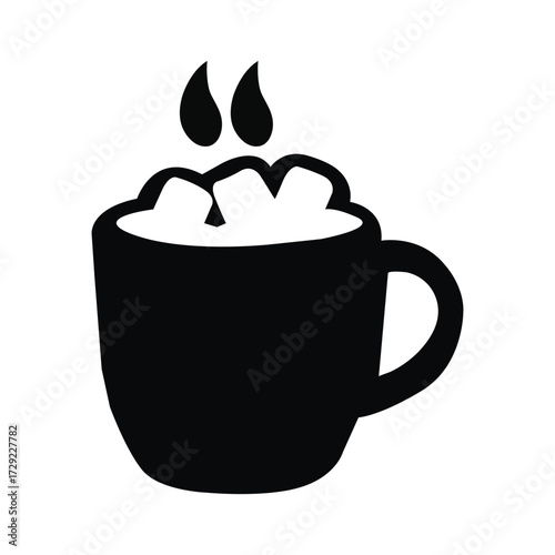 Illustration of a mug of hot chocolate with marshmallows isolated on white background, perfect for cozy winter themes