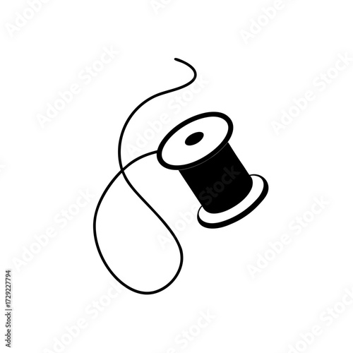 Illustration of a spool of thread in black silhouette