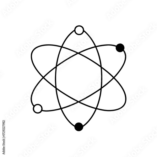 Atom model with electrons in orbit design silhouette
