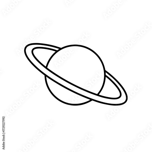 Outline drawing of a planet with a ring silhouette