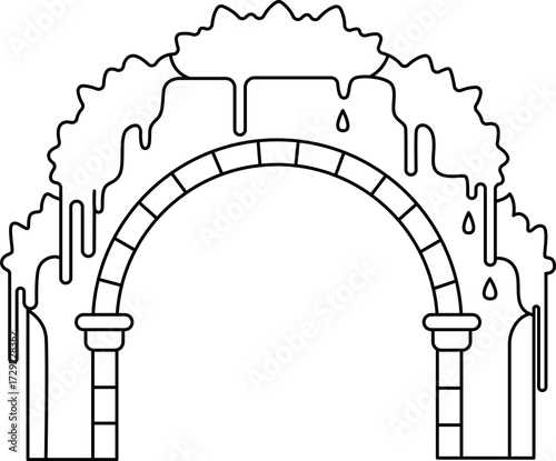 Mossy Arch Bridge Coloring Page – Scenic Garden Landscape Illustration
