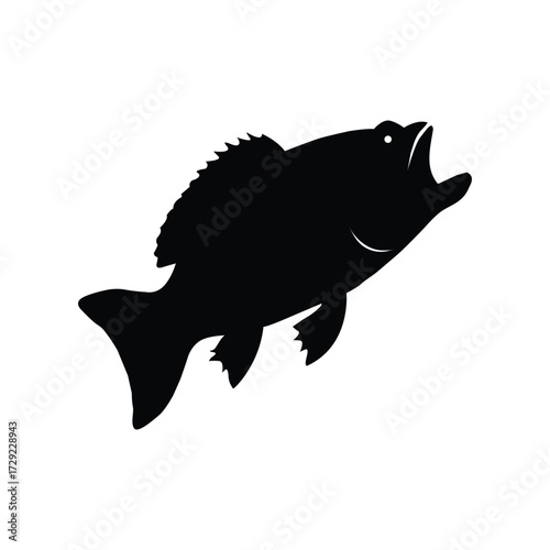 Silhouette of a fish with its mouth open isolated on white background, capturing the essence of aquatic life