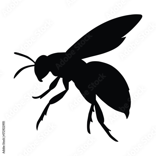 Silhouette of a wasp in flight isolated on white background, capturing the essence of natures buzzing pollinators in motion