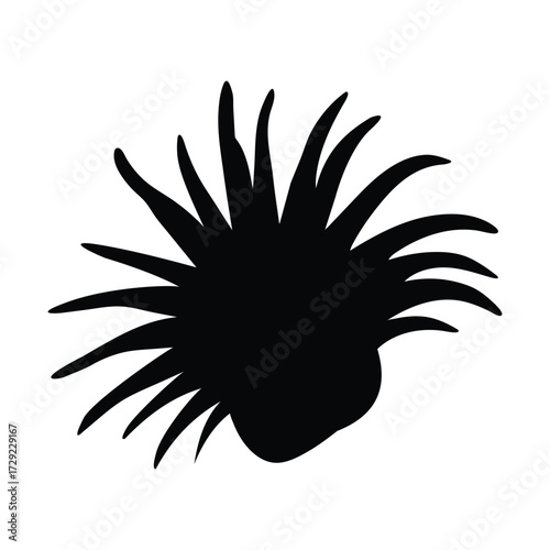 Silhouette of a sea anemone isolated on white background, showcasing the beauty of marine life and underwater ecosystems