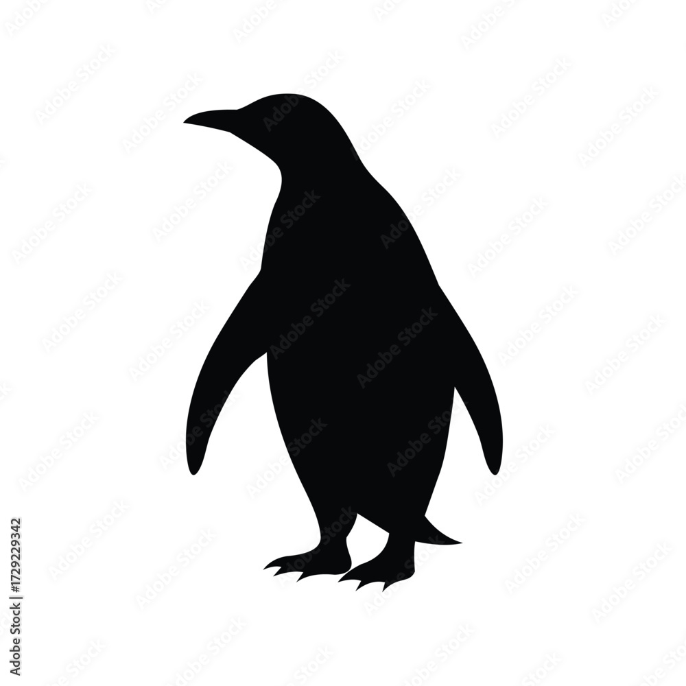 Obraz premium Silhouette of a penguin isolated on white background, a flightless bird adapted to cold climates and aquatic environments