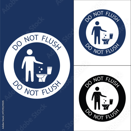 Do not flush sign with person throwing trash in toilet Vector