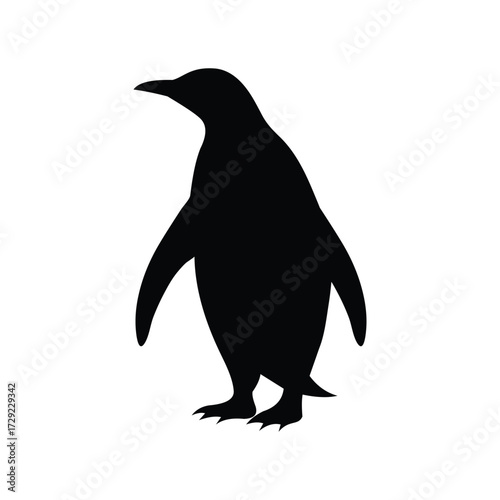 Silhouette of a penguin isolated on white background, a flightless bird adapted to cold climates and aquatic environments