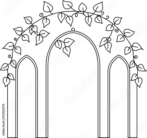 Vine Draped Arches Coloring Page – Enchanted Garden Pathway Illustration