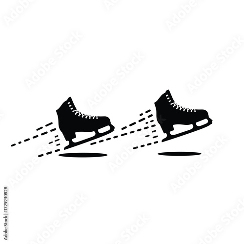 Two ice skates gliding across a frozen surface with speed lines.