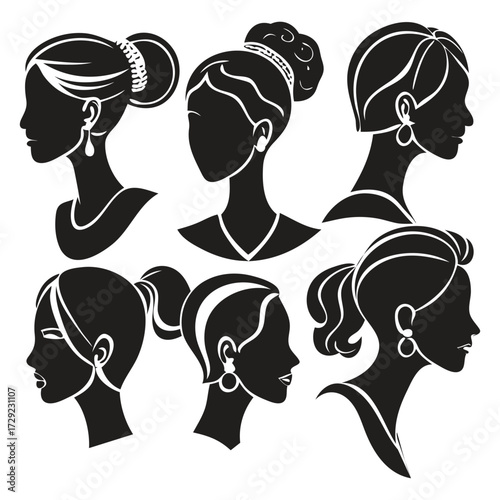 Female Hairstyle Silhouettes Collection – Ponytail, Bun & More