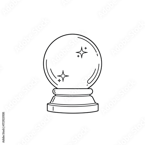 A crystal ball with a stand and sparkling stars on it.