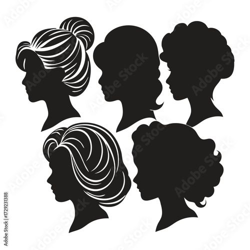 Female Hairstyle Silhouettes Collection – Ponytail, Bun & More