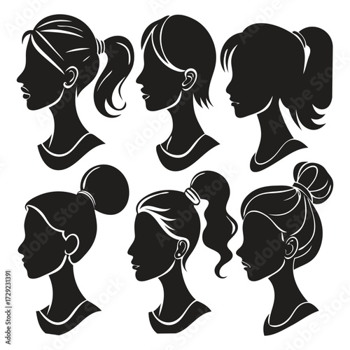 Female Hairstyle Silhouettes Collection – Ponytail, Bun & More