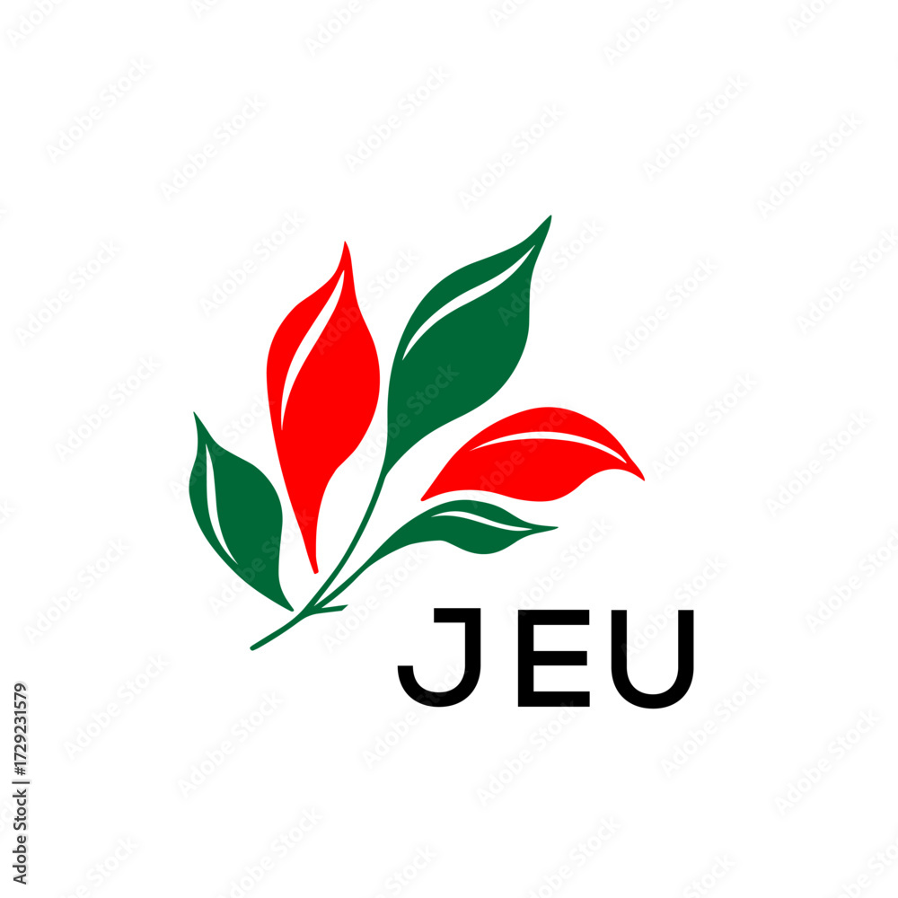 Fototapeta premium JEU Nature Inspired Minimalist Logo Template, JEU Later Logo, Elegant Botanical Logo with Abstract Leaves, 