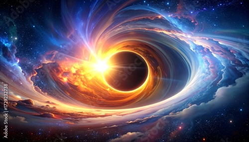 Cosmic eclipse, swirling nebulae