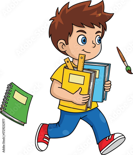 Cartoon detective boy wearing brown coat and cap holding magnifying glass, mystery investigator character illustration for children’s education, clipart and design projects