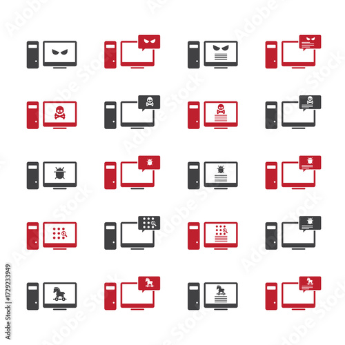 Malware desktop icon set. Hacking concept.