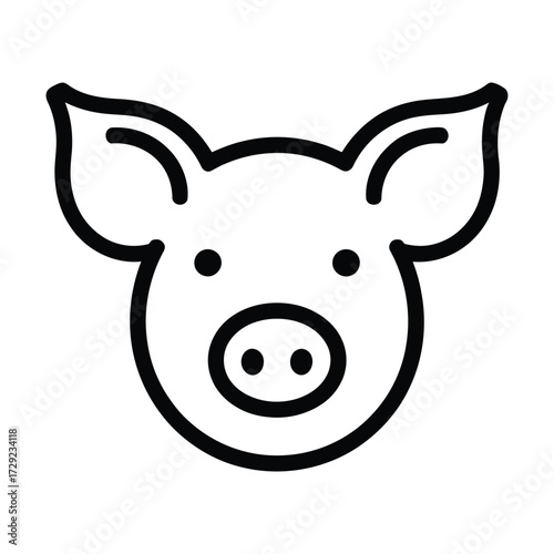 Minimalist black and white line drawing of a pig head with large pointed ears and stylized snout in modern graphic style