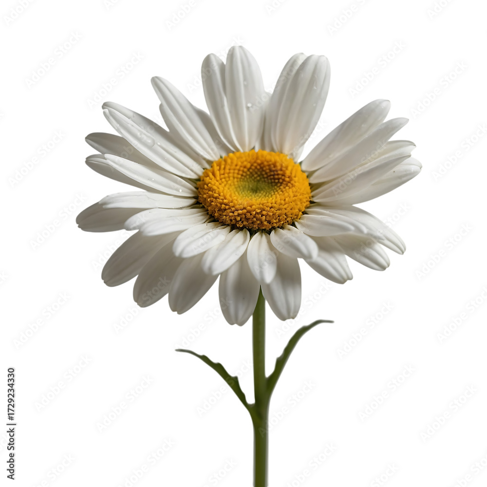 Fototapeta premium Single daisy isolated on transparent background with yellow center