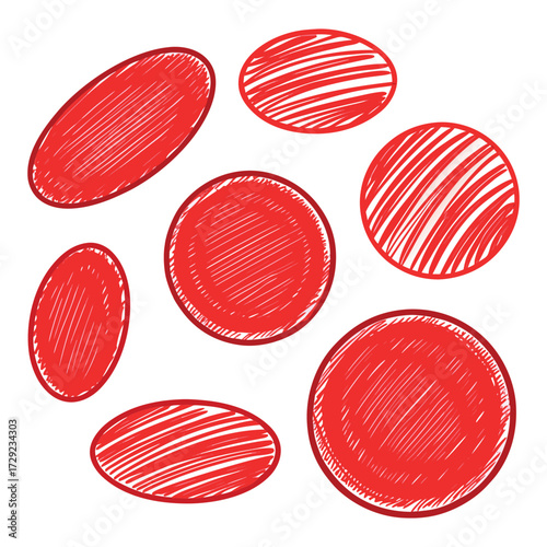 Draw red blood cells in a sketch style with bold red shading and white background.
