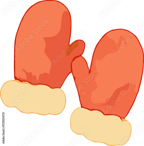 A cozy illustration of red winter mittens with cream-colored cuffs, symbolizing warmth, comfort, and holiday spirit.