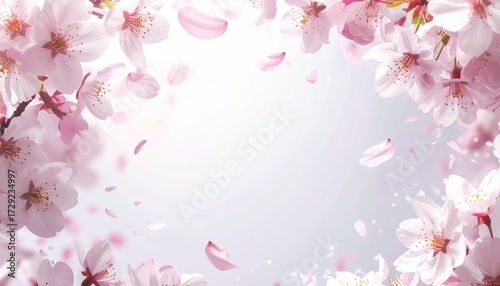 Wallpaper Mural Delicate pink cherry blossoms and gently falling petals create a beautiful, soft floral frame, capturing the essence of spring's renewal and natural elegance with a radiant glow Torontodigital.ca