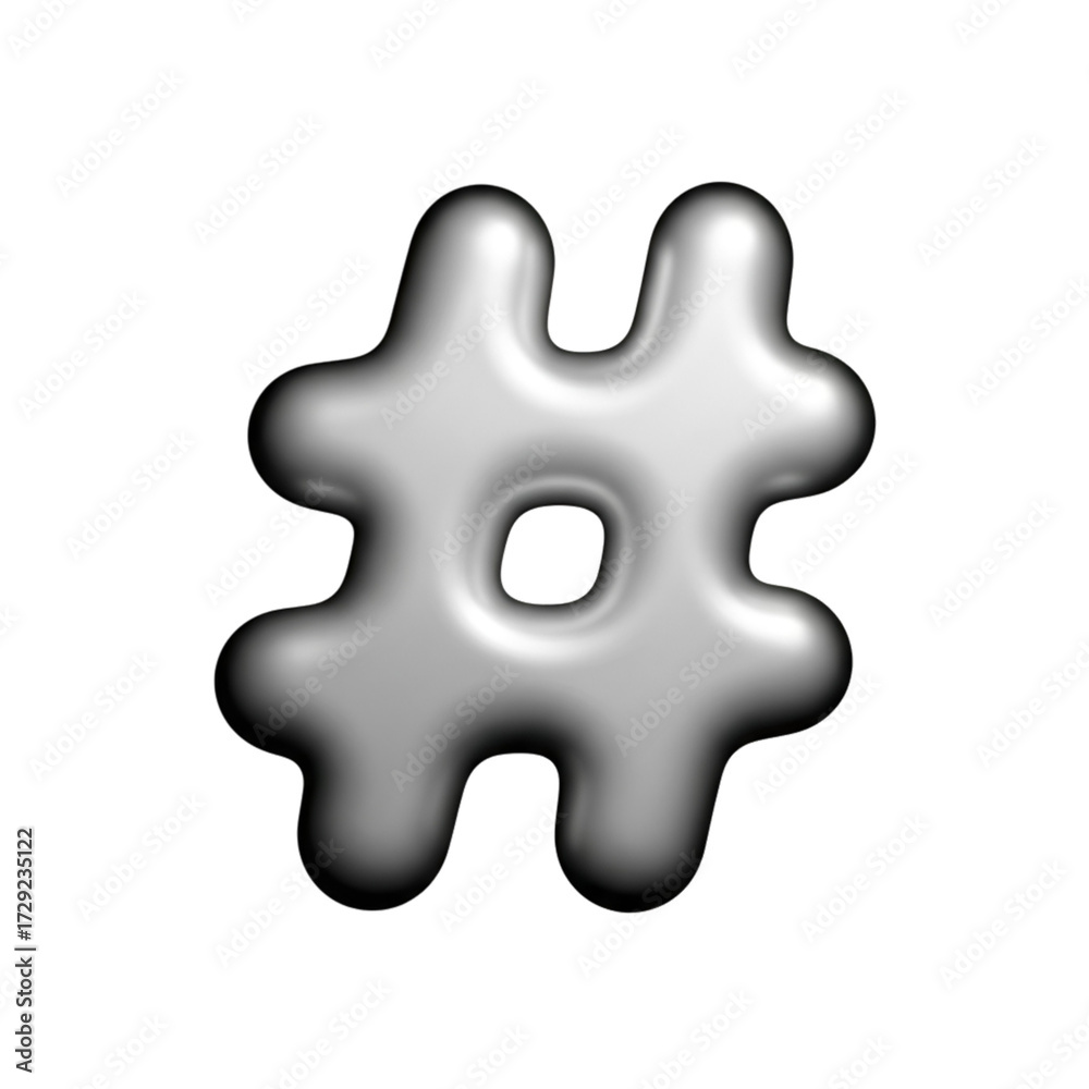 Fototapeta premium 3d metallic hashtag symbol isolated on transparent background