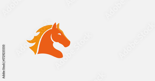 Stylized horse head logo in orange and yellow representing power and speed with copy space